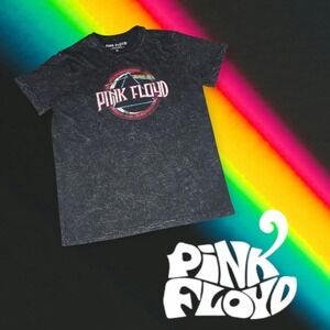 Pink‎ Floyd Mens Dark Side of the Moon Acid Wash Graphic T-Shirt Black Medium
